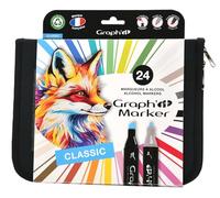 GRAPH’IT Trousse 24 Marqueurs Alcool Double Pointe - Set Manga - Pointe Fine et Biseautée - Illustration, Rough, Scrapbooking et Coloriage - Kit Dessin Complet, Couleurs Gris - Adulte, Enfant
