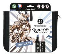 GRAPH’IT Trousse 24 Marqueurs Alcool Double Pointe - Set Manga - Pointe Fine et Biseautée - Illustration, Rough, Scrapbooking et Coloriage - Kit Dessin Complet, Set Basic - Adulte, Enfant
