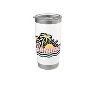 Graphique rétro d'été Palm Sunset Beach Gobelet isotherme en acier inoxydable double paroi