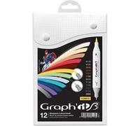 GRAPH’IT Brush Marker Set de 12 marqueurs à alcool double pointe pour dessin de manga et illustration, pointe extra-fine et pinceau - Set Comics