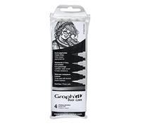 GRAPH'IT Brush Liner pochette de 4 feutres à pointes pinceaux encre pigmentée à base d’eau résistante à la lumière et au gommage, assortiment de 3 Gris + 1 Noir