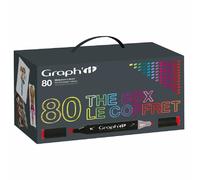 Graph'it - Coffret 80 marqueurs à alcool - double pointe fine/biseautée - Présentoir 4 compartiments