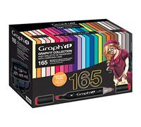 Graph'it - Coffret de 165 Marqueurs à Alcool Double Pointe : 150 Fines et Biseautés et 15 Brush Extrafine et Pinceau - Manga et Illustration - Mallette de Transport - Bloc Layout A4