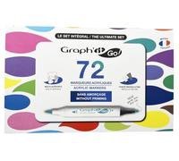 GRAPH'IT GO - Coffret de 72 Marqueurs Acryliques Double Pointe - Sans Amorçage - Pointe Pinceau Souple et Conique - Encre à Base d’Eau - Multi-Supports Papier, Bois, Verre, Métal, Tissu.