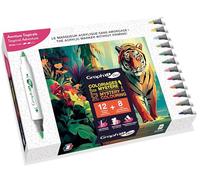 Graph'it Go - Kit Coloriage Mystère 12 marqueurs acryliques sans amorçage, double pointe pinceau et fine + 8 cartes A4 de coloriage mystère à colorier - Set Aventure Tropicale