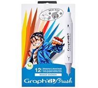 Graph'it - Set de 12 Marqueurs à Alcool Double Pointe : Extra-fine et Pinceau - Dessin de Manga et Illustration - Professionnel et Débutant - Série Manga Shonen