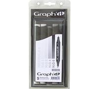 Graph'it - Set de 5 Marqueurs à Alcool Double Pointe : Fine et Biseautée - Dessin Manga et Illustration - Professionnel et Débutant - Couleur : Série Grey Tones