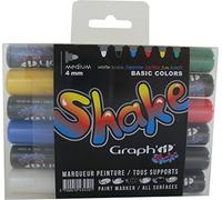 Graph'it - Shake Set de 6 Marqueurs à Encre Acrylique Opaque - Dessin et Manga - Pointe Médium - Résistante à l’Eau et UV - Professionnel et Débutant - Tous Supports - Couleurs Basiques