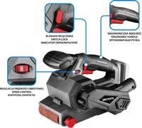 GRAPHITE Energy+ Ponceuse à bande sans fil 18V, vitesse de bande 120-350m/min, vitesse de rotation 16000 min-1, surface de ponçage 76 x 120 mm, taille de bande 76 x 457 mm