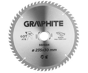 GRAPHITE Lame de scie circulaire 235x30 mm, Widia | pour bois, panneaux de particules, MDF | Bagues de réduction en set | 60 dents