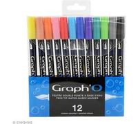 Graph'O - Feutre pinceau Double pointe - Couleurs Basiques - 12 feutres Multicolore G