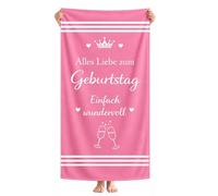 Gratitopia Cadeau d'anniversaire pour femme - Serviette de plage en microfibre rose - 160 x 80 cm - Avec carte et enveloppe - Cadeau pour petite amie, maman, sœur