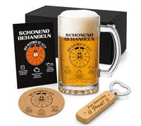 Gratitopia Cadeau pour 60e anniversaire pour homme, verre à bière avec chope à bière de 500 ml, dessous de verre en liège, décapsuleur en bois et carte d'anniversaire, cadeau d'anniversaire amusant