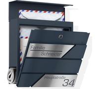 Graviers Design Boîte aux lettres avec compartiment à journaux anthracite RAL 7016 - Boîte aux lettres en acier inoxydable personnalisée - Plaque nominative numéro de maison - murale avec serrure