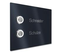 Graviers Design Sonnette de porte multi-famille avec LED bouton de 2 noms gravure - V2A acier inoxydable 140x115 mm revêtu par poudre RAL 7016 - encastrement au choix en saillie pour d'entrée