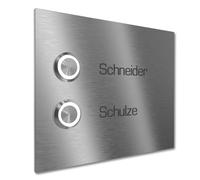 Graviers Design Sonnette de porte multi-famille avec LED bouton de 2 noms gravure - V2A acier inoxydable 140x115 mm - encastrement au choix en saillie pour porte d'entrée