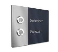 Graviers Design Sonnette d'immeuble avec LED Bouton de sonnette 2 noms gravure - V2A acier inoxydable 140x115 mm revêtu par poudre RAL 7016 - encastrement au choix en saillie