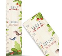 GRAVURZEILE Toise pour enfants en bois - Groupe d'animaux de la forêt - Avec nom pour chambre d'enfant - Échelle mesure 80-140 cm - Dimensions : 20 x 70 x 2 cm - Cadeau de naissance pour fille et