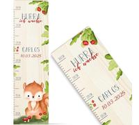 GRAVURZEILE Toise pour enfants en bois - Groupe d'animaux de la forêt - Avec nom pour chambre d'enfant - Échelle mesure 80-140 cm - Dimensions : 20 x 70 x 2 cm - Cadeau de naissance pour filles et