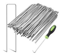 Graxury 50 Pièces 20cm Piquets de Jardin Robustes de Ø 3 mm - Agrafes en Acier Galvanisé pour Fixer Les Toiles Anti-Mauvaises Herbes, Les Filets et Les Tubes avec 1 Crochet de Ramassage