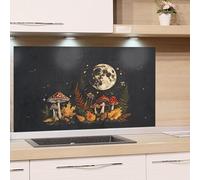 GRAZDesign Protection anti-éclaboussures en verre pour cuisine 4mm | Motif forêt avec lune et champignons | Plaque de protection en verre pour panneaux de cuisine - 80x50cm