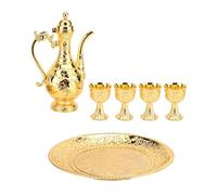 Grcfumo Service à thé turc, ensemble de théière en métal vintage avec plateau, cadeau de décoration intérieure luxueux pour les amateurs de thé (Or)