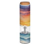 Grckit Moulin à poivre et sel électrique, à piles, grosseur réglable, lumière LED blanche, palmier coucher de soleil