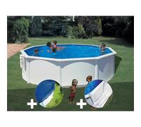 Kit piscine acier blanc Gré Bora Bora ronde 4,80 x 1,22 m + Bâche hiver + Tapis de sol