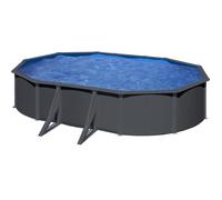 GRE - Kit Piscine hors sol acier ovale grise anthracite - 5,27m x 3,27m x H: 1,22m (Livrée avec filtre à sable + échelle)