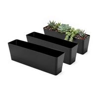 GREANER Lot de 3 jardinières rectangulaires en Plastique avec Trous de Drainage et Plateaux pour Rebord de fenêtre, Jardin, Balcon, décoration d’intérieur et d’extérieur, 40,6 x 9,5 cm, Noir