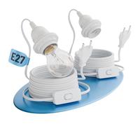 greate 2x douilles E27 avec câble et interrupteur, blanc, 5 mètres - Douille E27 avec fiche, max. 60 W, 250 V