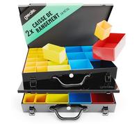 greate Boîte de Rangement visserie métal avec 23 bacs Amovibles | Lot de 2 - Valise Vide pour Petites pièces - Mallette tri métallique comme Boîte à vis - Organisateur