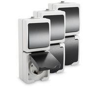greate Combinaison d'une prise de courant et d'un interrupteur en saillie | Lot de 3 - IP44 - pour locaux humides 250V 16A - gris, en plastique