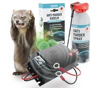 greate kit Complet Anti-fouine | répulsif fouine voiture avec raccord batterie 12V + spray anti-fouine 400 ml + 4x boules parfumées répulsives support