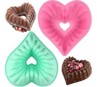 GREATRICH 2 Pièces Moule Kouglof Silicone, 23.5cm Moule à Gâteau Coeur, Moule à Cake & Moule Savarin pour Saint-Valentin, Mariage, Anniversaire, pour Gâteaux, Gelée, Pain, Baba Au Rhum (Rose & Vert)