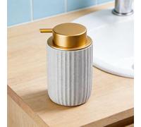 GREATRICH Distributeur Gel Douche et Savon, 300ml Distributeur Savon Liquide en Céramique, Soap Dispenser Remplissable, pour Salle de Bain et Cuisine, Design à Rayures Élégant