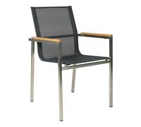 greemotion Chaise de Jardin, Fauteuil de Jardin Empliable Structure en Acier Inoxydable et Revêtement en Textilène 2x2, env. 55 x 85 x 58 cm, Argent/Gris