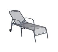 greemotion Chaise Longue de Jardin Pliable Toulouse, Bain de Soleil en Acier Plastifié, Transat de Plage avec Roulettes, 190 x 70 x 56 cm, Gris Fer