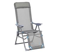 greemotion Chaise Longue Pliante Lido, Fauteuil de Jardin Inclinable avec Cadre en Aluminium, Chaise Camping Dossier Réglable en 5 Positions, Gris/Bleu