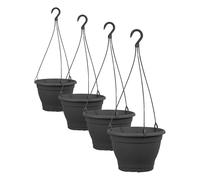 greemotion Panier à Fleurs Suspendu Lea, Pot de Fleurs à Suspendre en Plastique, Ø env. 25 cm, Hauteur env. 16,7 cm, Capacité env. 5,1 L, Anthracite (Lot de 4)