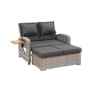 Greemotion Salon de Jardin en rotin Style Bahia 3 en 1 avec Parties en Teck, canapé de Jardin avec Fonction lit, Tabouret Inclus, Gris, env. 117 x 93 x 74 cm