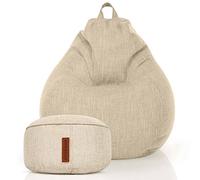 Green Bean© Set de 2 Pouf d'Intérieur + Tabouret avec Remplissage de Perles EPS - Repose-Pieds Coussin de Pieds Sol Repos Siège Lounge Chair Chaise Fauteuil Relaxation Bean Bag Crème Sable