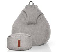 Green Bean© Set de 2 Pouf d'Intérieur + Tabouret avec Remplissage de Perles EPS - Repose-Pieds Coussin de Pieds Sol Repos Siège Lounge Chair Chaise Fauteuil Relaxation Bean Bag Gris Argent