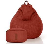 Green Bean© Set de 2 Pouf d'Intérieur XXL + Tabouret avec Remplissage de Perles EPS - Repose-Pieds Coussin de Pieds Sol Repos Siège Lounge Chair Chaise Fauteuil Relaxation Bean Bag Rouge