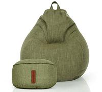 Green Bean© Set de 2 Pouf d'Intérieur XXL + Tabouret avec Remplissage de Perles EPS - Repose-Pieds Coussin de Pieds Sol Repos Siège Lounge Chair Chaise Fauteuil Relaxation Bean Bag Vert