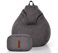 Green Bean© Set de 2 Pouf d'Intérieur XXL + Tabouret avec Remplissage de Perles EPS - Repose-Pieds Coussin de Pieds Sol Repos Siège Lounge Chair Chaise Fauteuil Relaxation Bean Bag Gris Foncé Asphalte