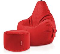 Green Bean© Set de 2: Pouf + Tabourets - remplis - Robustes lavables résistants à la saleté - Enfants & Adultes Bean Bag Coussin de Sol Lounge Chaise Fauteuil Relax Gamer Siège de Gaming - Rouge