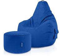 Green Bean© Set de 2: Pouf + Tabourets - remplis - Robustes lavables résistants à la saleté - Enfants & Adultes Bean Bag Coussin de Sol Lounge Chaise Fauteuil Relax Gamer Siège de Gaming - Bleu