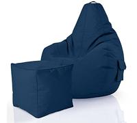Green Bean© Set de 2: Pouf + Tabourets - remplis - Robustes lavables résistants à la saleté - Enfants & Adultes Bean Bag Coussin de Sol Lounge Chaise Fauteuil Relax Gamer Siège de Gaming - Bleu Foncé