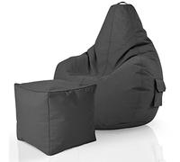 Green Bean© Set de 2: Pouf + Tabourets - remplis - Robustes lavables résistants à la saleté - Enfants & Adultes Bean Bag Coussin de Sol Lounge Chaise Fauteuil Relax Gamer Siège de Gaming - Anthracite
